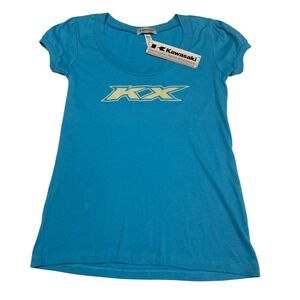 Kawasaki KX Graphic T-Shirt Womens Medium Blue Scoop Neck Cap Sleeve New NWT